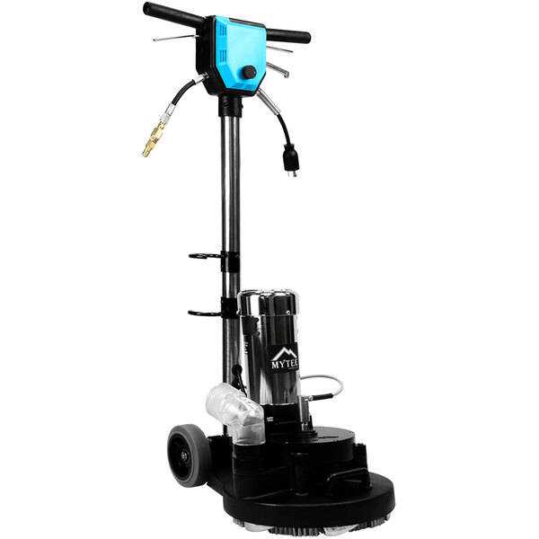 A Mytee T-REX 15" carpet extractor with blue wheels and a blue handle.