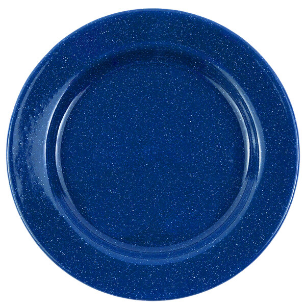 Crow Canyon Home K20MBU Stinson 10 1/4" Medium Blue Speckle Wide Rim Enamelware Plate