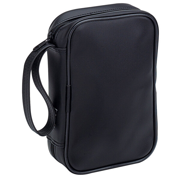 A black soft carry case with a strap and zipper.
