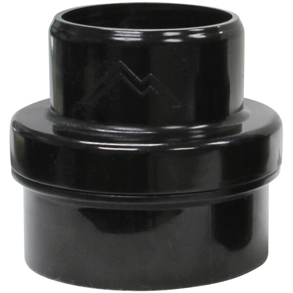 A black plastic pipe fitting with a metal cap with a black cup inside.