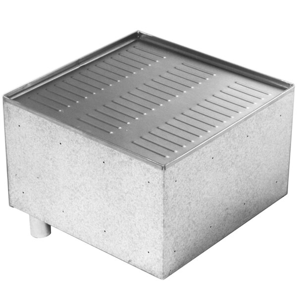 A metal box with a square metal grate on top.