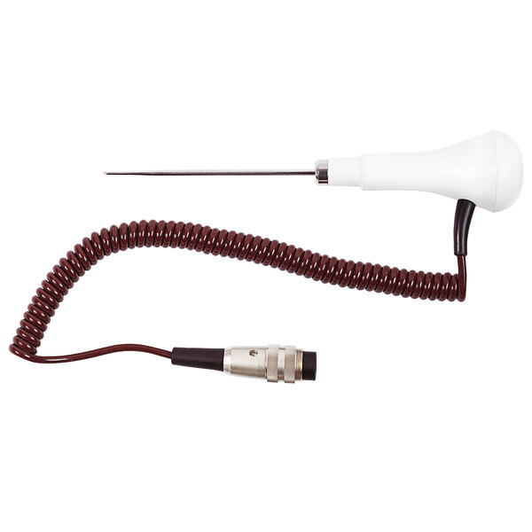 A Comark Type-T penetration probe with a coiled white and brown cord.