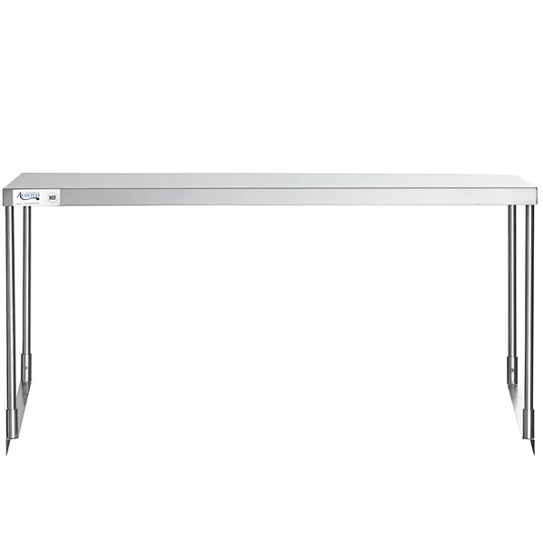 A stainless steel Avantco single deck overshelf on a table.