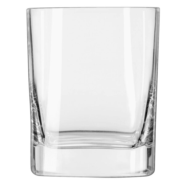 A Luigi Bormioli Strauss double old fashioned glass with a white background.