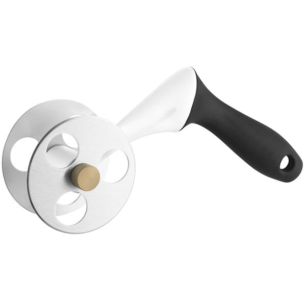 A white and black Nemco rotary cutter with a circular blade and a handle.