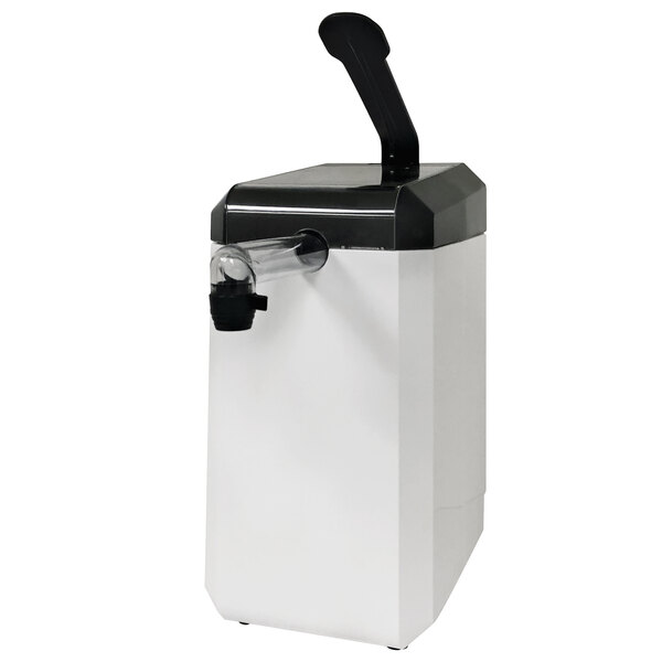 A white rectangular Nemco countertop pump dispenser with a black pump.
