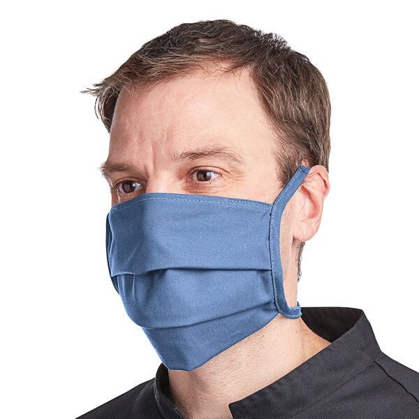 Denim-Colored Reusable 100% Woven Cotton Protective Face Mask - 9" x 4"