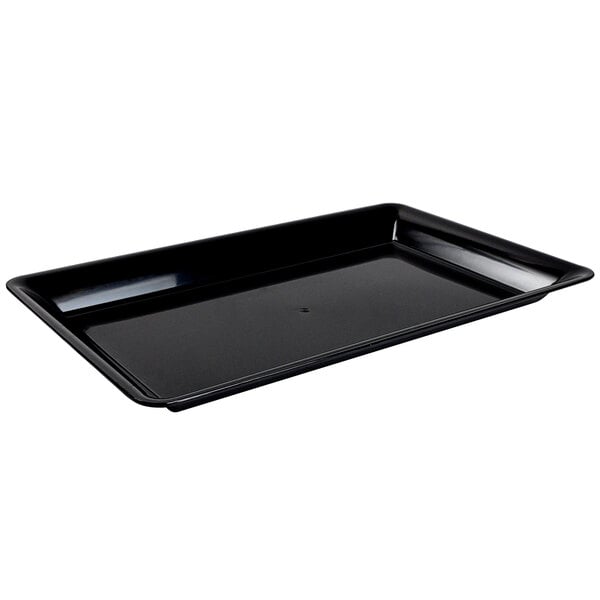 A black rectangular Fineline Polypropylene tray on a counter.
