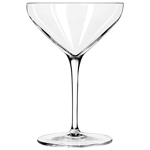 A Luigi Bormioli Atelier clear martini glass with a long stem.