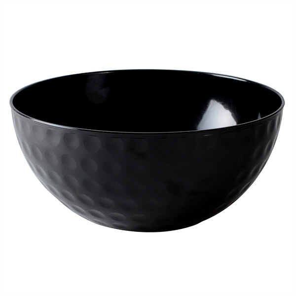 A black Fineline Polystyrene bowl with a dimpled pattern.