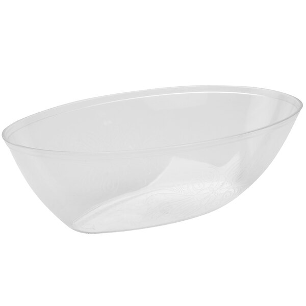 A clear Fineline disposable plastic bowl.