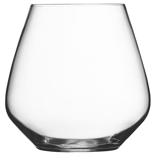 A Luigi Bormioli Atelier stemless wine glass.