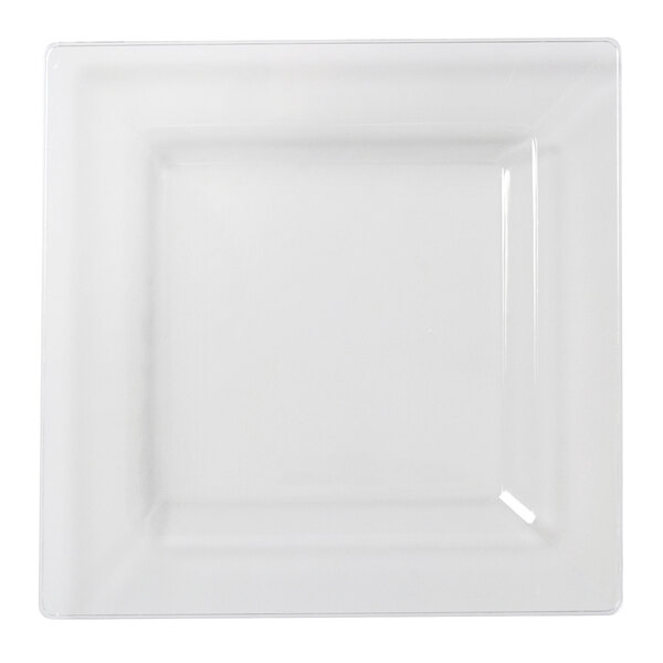 A clear square Fineline Settings cocktail plate with a white border.