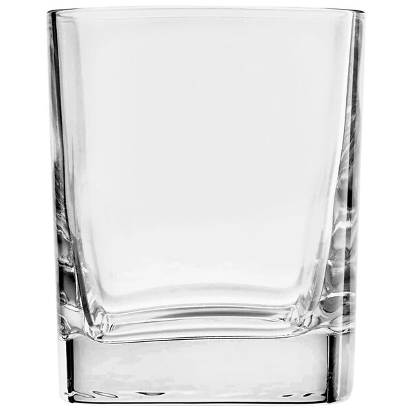 A Luigi Bormioli Strauss Rocks glass. A clear glass tumbler.