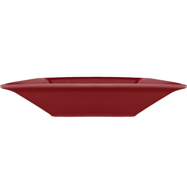 An International Tableware square rhubarb porcelain bowl with a red rectangular interior.