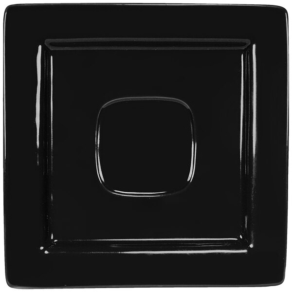 A black square porcelain saucer with a square center.