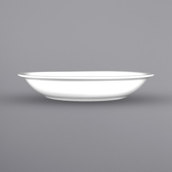 An International Tableware Bristol porcelain soup bowl with a rolled edge on a white background.