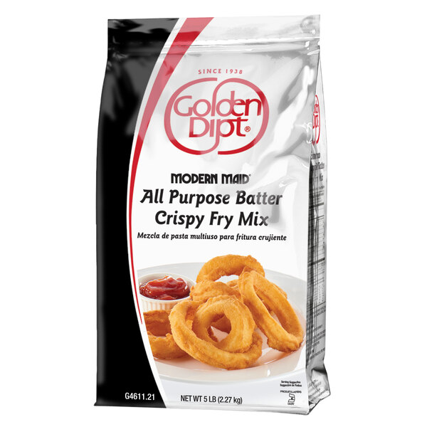 A bag of Golden Dipt all-purpose crispy fry batter mix on a white background.