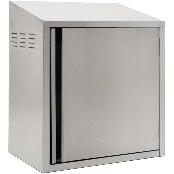A stainless steel Eagle Group wall cabinet with a door.