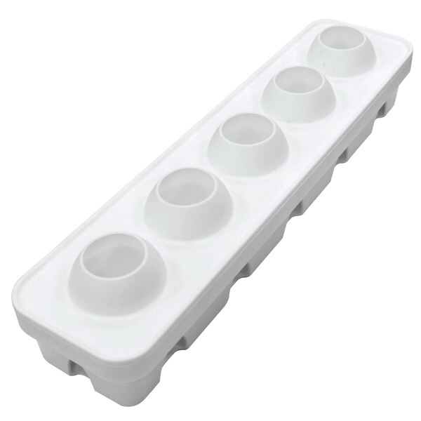 A white plastic tray with 5 apple-shaped holes.