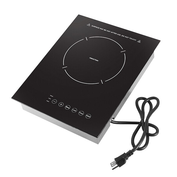 A black rectangular Eastern Tabletop countertop induction range with a cord.