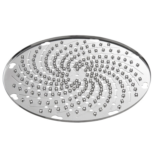 a circular metal grater with holes
