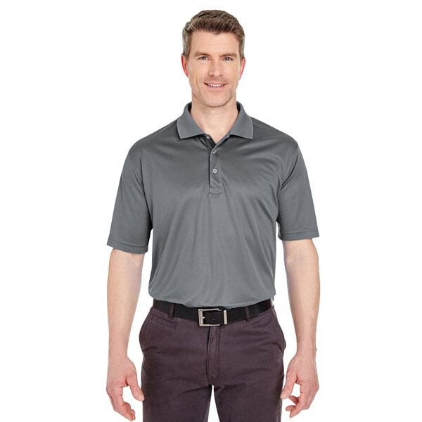 Henry Segal Men's Customizable Charcoal Gray Short Sleeve Moisture Wicking Polo Shirt with UV 