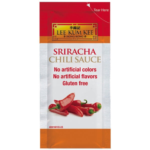 A package of 500 Lee Kum Kee Sriracha chili sauce packets.