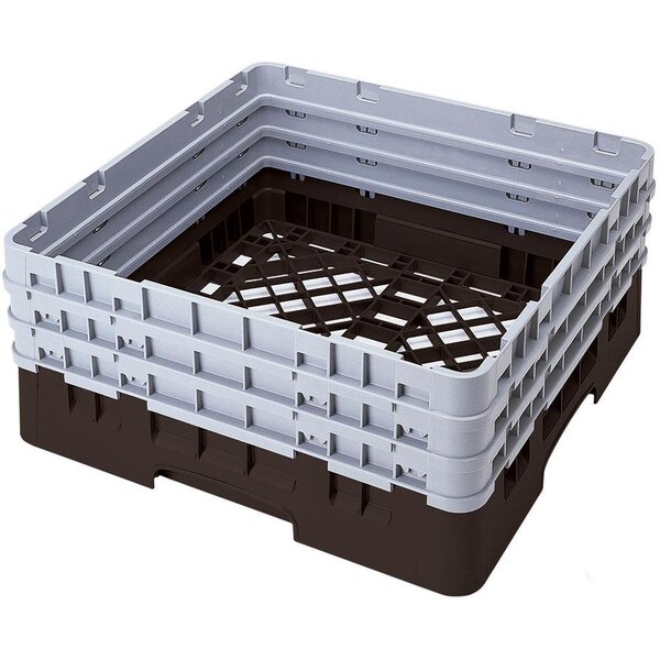 A brown Cambro plastic dish rack with closed sides and 3 extenders.