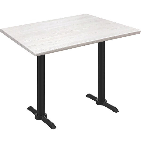 A white wood laminate Holland Bar Stool EnduroTop table top with a white ash wood EnduroTop table base.