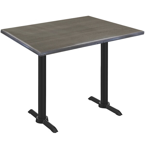 A Holland Bar Stool EnduroTop rectangular outdoor counter height table with a charcoal wood laminate top and black base.