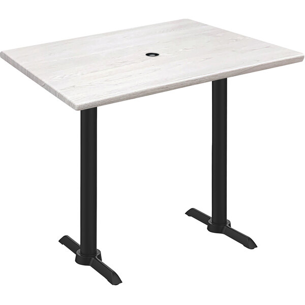 A Holland Bar Stool white ash wood laminate bar height table with black end column base.