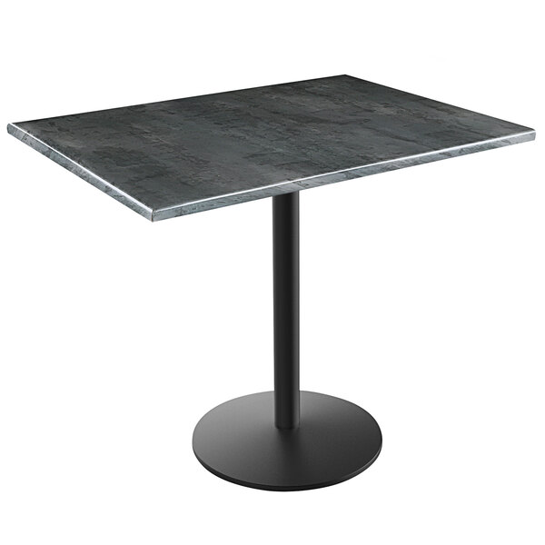 A Holland Bar Stool black steel wood laminate table top on a black steel round base.