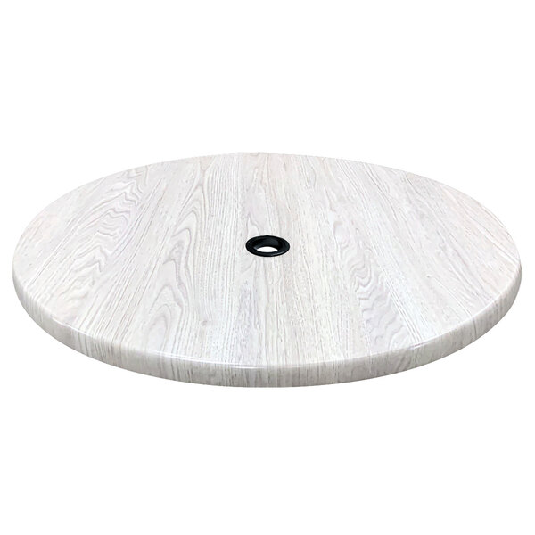A white round Holland Bar Stool table top with a black ring and a hole in the middle.