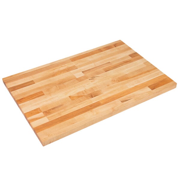 A John Boos wood table top with a white background.