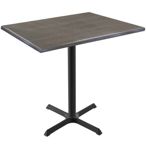 A Holland Bar Stool EnduroTop table with a charcoal wood laminate top and black cross base.