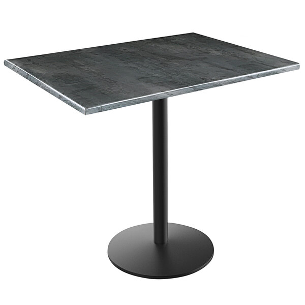 A Holland Bar Stool EnduroTop table with a black top and base and metal base.
