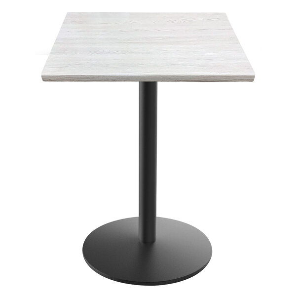 A white square Holland Bar Stool EnduroTop table with a black base.