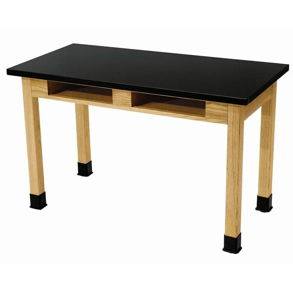 National Public Seating Wood Science Lab Table with Phenolic Top and Built-In Book Compartments