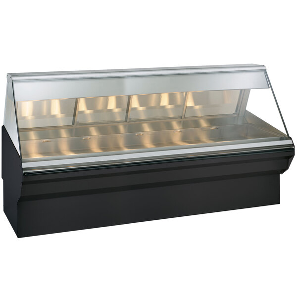 A black Alto-Shaam heated display case with glass doors and a base.