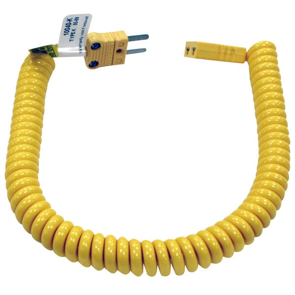 A yellow coiled extension cable with two plugs.