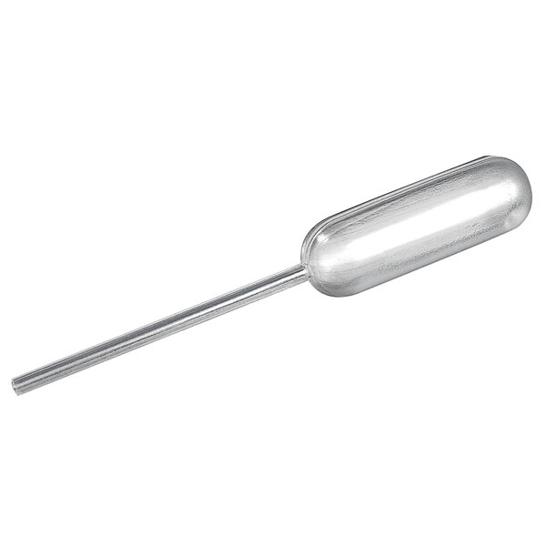 A clear plastic pipette with a long tube.