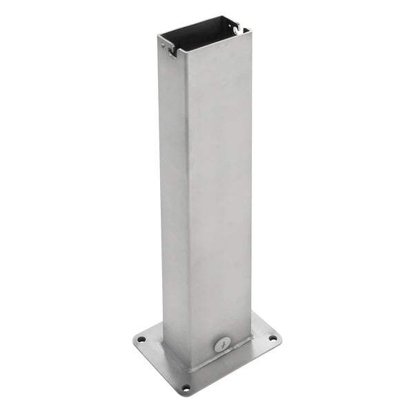 A Bromic Heating stainless steel metal pole with a hole in the middle.