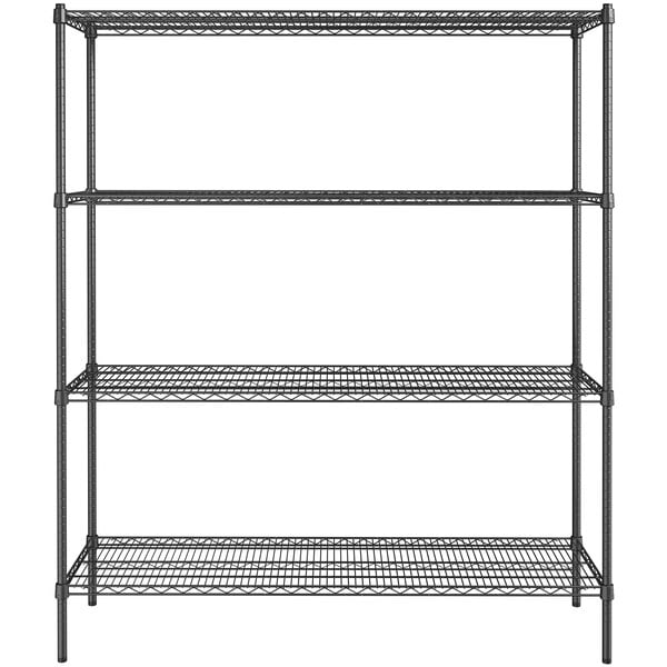 Living Room Office 14 inches x 60 inches NSF Certified Black Epoxy 4 Shelf Kit with 96 inches Posts Garage Restaurant Durable Organizer Shelves for Home Storage Rack Kitchen 