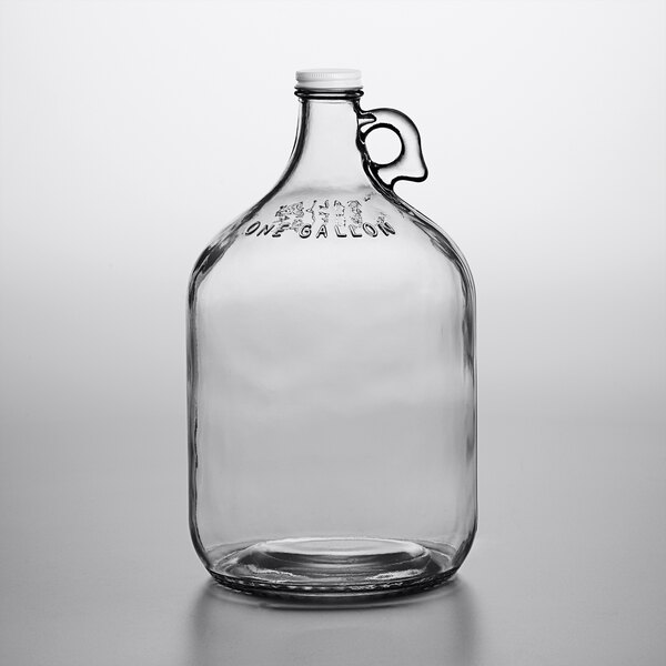 1gal Clear Glass Growlers (White PP Cap) - 4/Case, Clear Type III 38-400