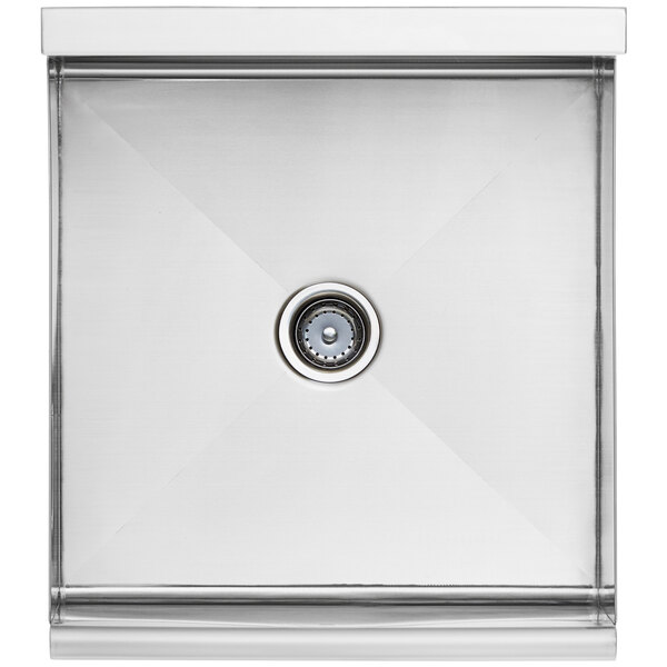 A top view of a Regency stainless steel utility sink with a drain.
