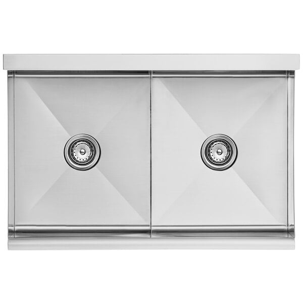 A Regency stainless steel double bowl utility sink with drainers.