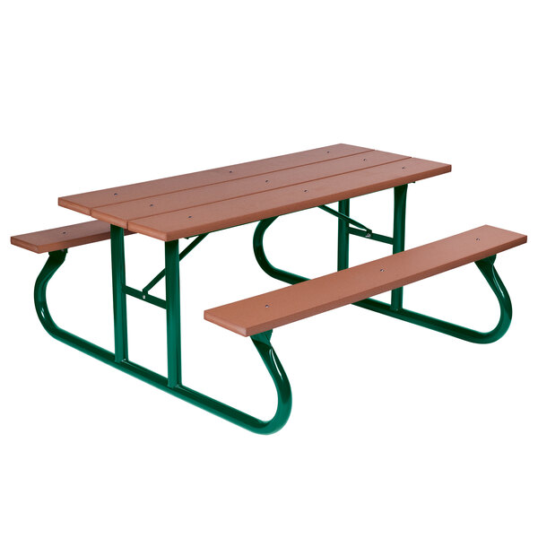 A Wabash Valley portable picnic table with green PolyTuf top and benches.