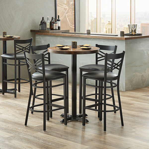 Recycled Wood Butcher Block Table, Round Bar Height Table And Chairs Set