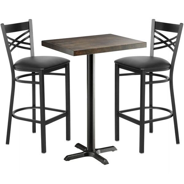 Lancaster Table & Seating 24" x 30" Height Recycled Wood Butcher Block Table with 2 Cross Back Chairs - Espresso